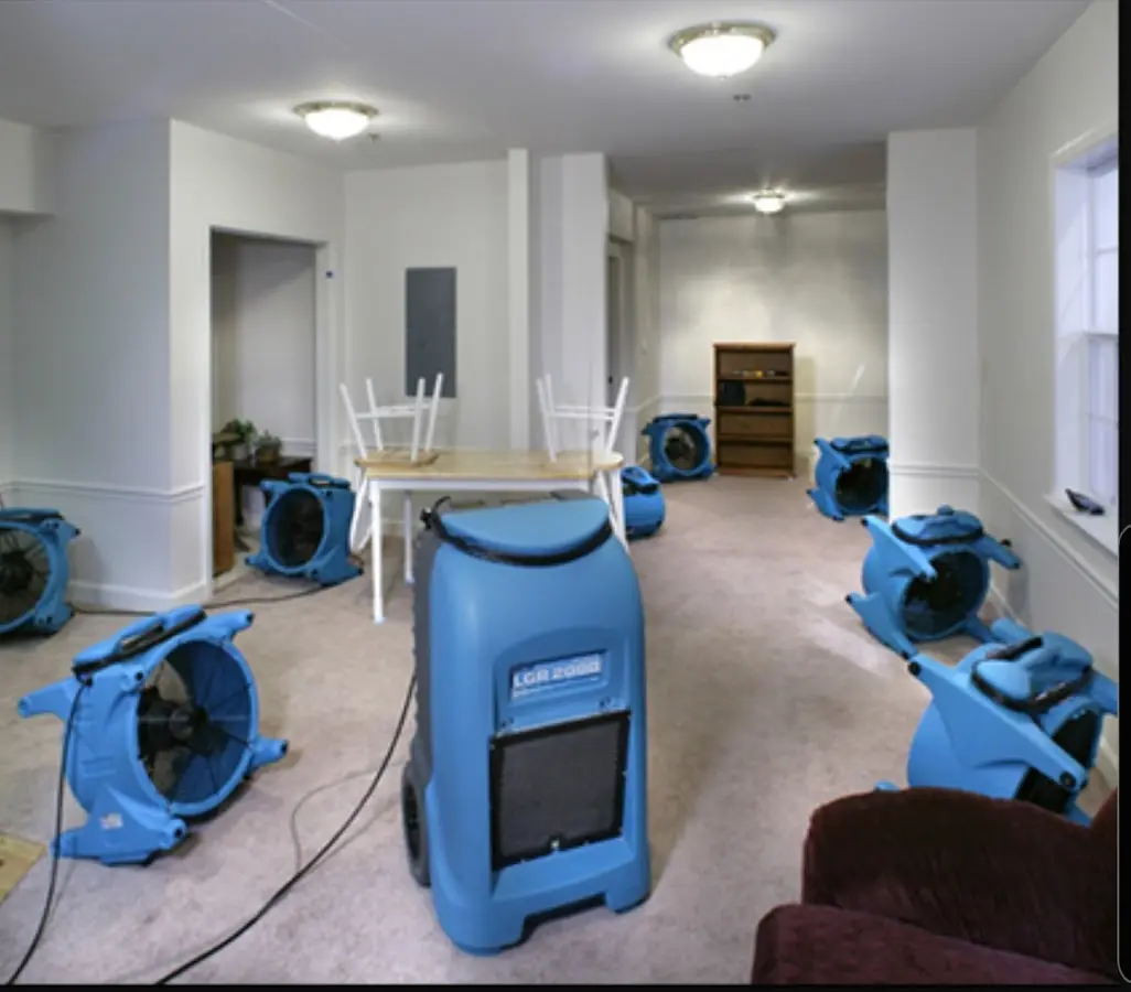 Air movers and dehumidifier setup for Water Extraction & Removal in Malibu